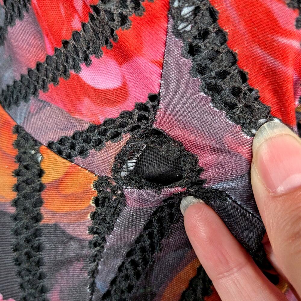 Guess Spanish Rose Floral Mesh Bodycon Dress S Black Lace Stripe Mini - Picture 9 of 12